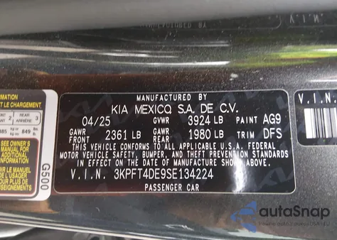 2025 Kia K4 Lxs from USA, damaged, VIN 3KPFT4DE9SE134224